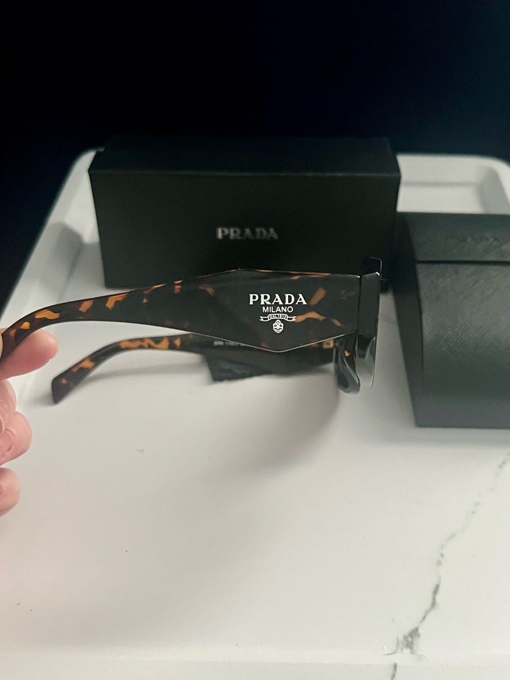 PRADA Sunglasses Symbole Small Geometric Acetate Honey Havana Tortoise EUC - Picture 6 of 7